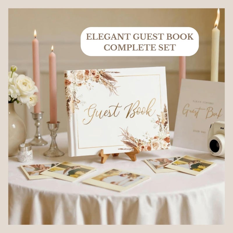 Swanique Wedding Guest Book for Guests to Sign, Elegant Wedding Guestbook Ideas, Sign in Book for Bridal and Baby Shower, Polaroid Guest Book, 100 Thick Lined and Blank Pages for Party, Wedding Books - Image 2