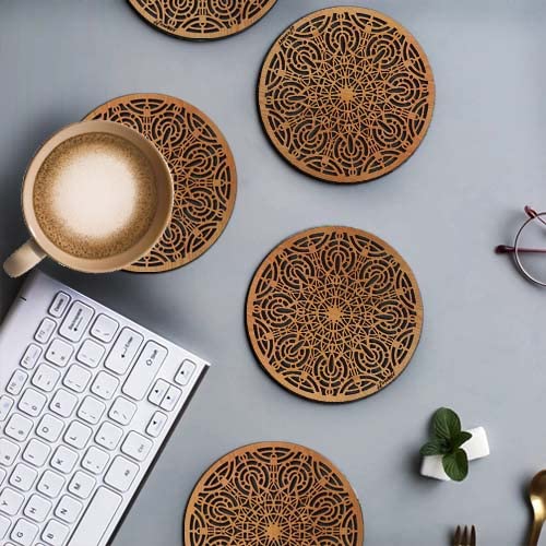 FirseBUY Set of 6 Drinking Coasters Craving Art Printed 35 Inch Round MDF Wooden Coaster Tabletop Protection Mat for Mugs and Cups Office Kitchen - Image 4