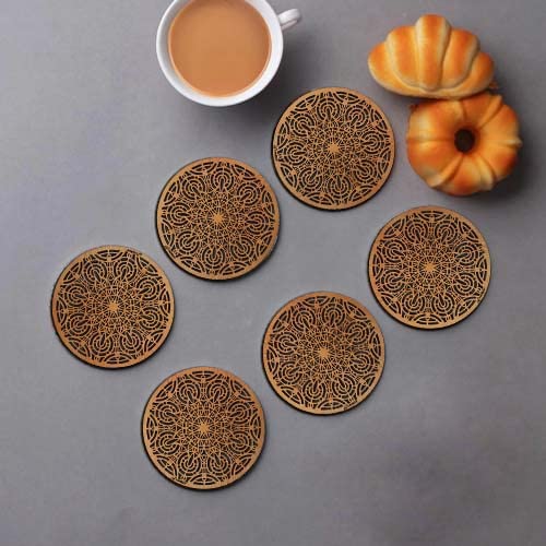 FirseBUY Set of 6 Drinking Coasters Craving Art Printed 35 Inch Round MDF Wooden Coaster Tabletop Protection Mat for Mugs and Cups Office Kitchen - Image 5