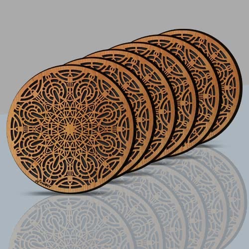 FirseBUY Set of 6 Drinking Coasters Craving Art Printed 35 Inch Round MDF Wooden Coaster Tabletop Protection Mat for Mugs and Cups Office Kitchen - Image 2