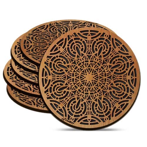 FirseBUY Set of 6 Drinking Coasters Craving Art Printed 35 Inch Round MDF Wooden Coaster Tabletop Protection Mat for Mugs and Cups Office Kitchen - Image 1