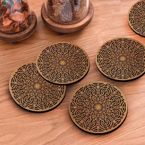 FirseBUY Set of 6 Drinking Coasters Craving Art Printed 35 Inch Round MDF Wooden Coaster Tabletop Protection Mat for Mugs and Cups Office Kitchen - Image 3