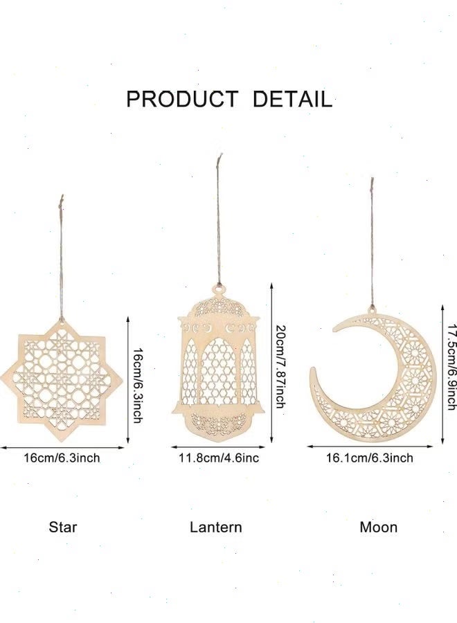 12 قطعة من ديكورات رمضان الخشبية، قلادات معلقة مجوفة على شكل نجمة وقمر، زينة فوانيس احتفالية لحفلات المنازل الإسلامية - Image 2