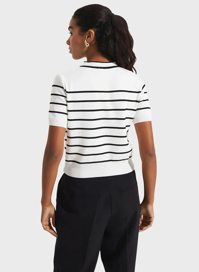 جون Round Neck Knitted Striped Cardigan