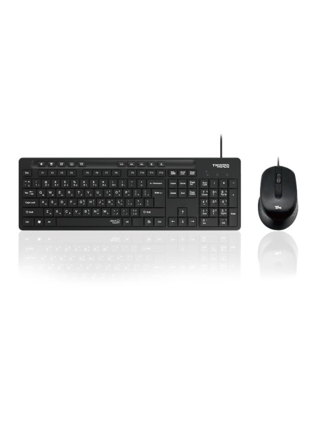 TWISTED MINDS TWISTEDMINDS K19 Kavara Series Combo TM‑K19‑KAVARA Wired Keyboard & Mouse – 114‑Key Compact Full Layout + Adjustable‑DPI Mouse | English & Arabic Layout | Multimedia Keys | Lightweight black - Image 1