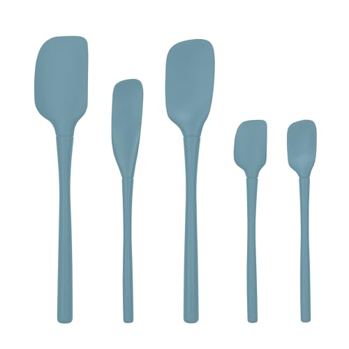 Tovolo Flex Core 5 Piece Silicone Spatula Set Heat Resistant All Silicone Utensils Include Non Stick Spatula Spoonula Jar Scraper, Dishwasher Safe BPA Free Spatulas for Baking Mixing, Blue Slate - Image 1