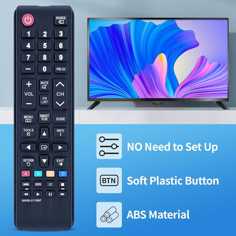 جهاز تحكم عن بعد عالمي لجميع أجهزة تلفزيون سامسونج الذكية من نوع LCD وLED وSUHD وUHD وHDTV و3D بأرقام BN59-01199F وBN59-01315A وBN59-01315B وBN59-01315J وBN59-01315D وBN59-01315N - Image 5