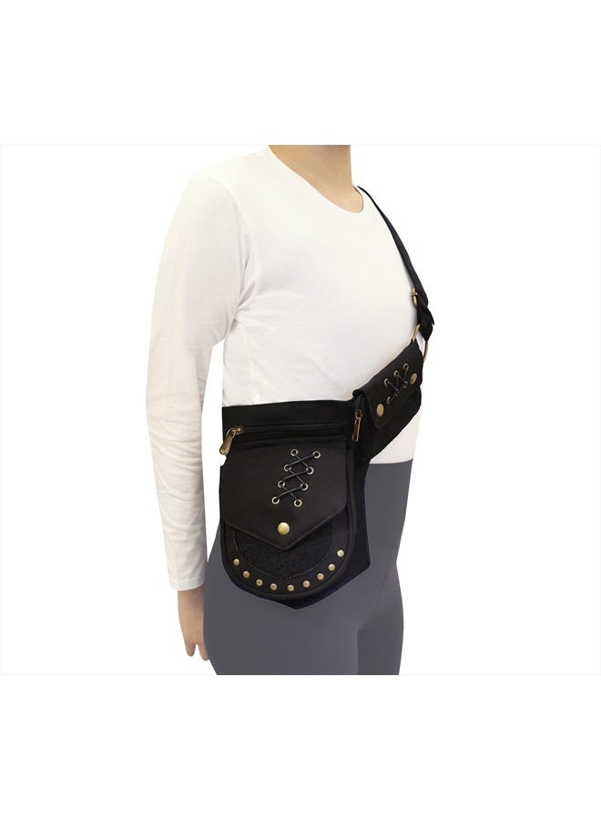 Larswon Renaissance Bag Leg Bag for Women Renaissance Belt Festival Bag Hip Bags for Women Thigh Bag Black - Image 3