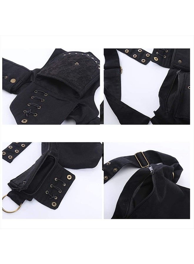 Larswon Renaissance Bag Leg Bag for Women Renaissance Belt Festival Bag Hip Bags for Women Thigh Bag Black - Image 2