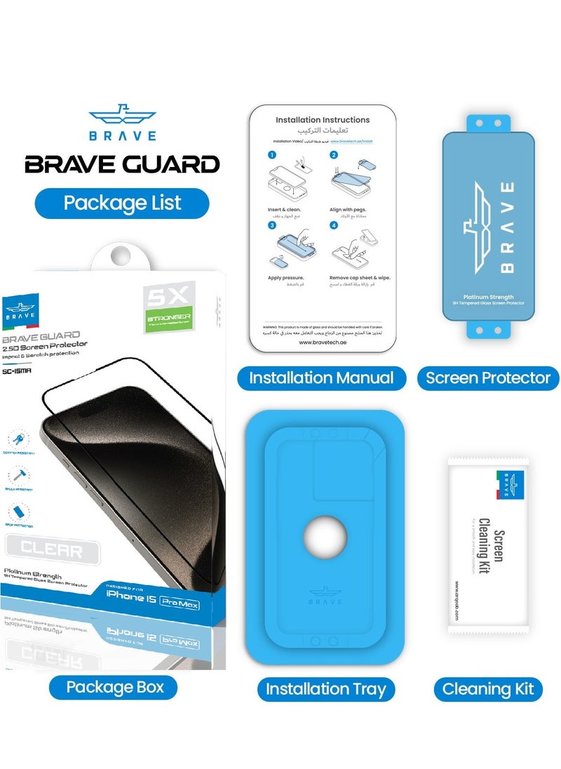 iPhone 15 Pro Max 6.7-inch Screen Protector, Black Edge 9H Tempered Glass with 2.5D Curved Edges, Edge-to-Edge Full Coverage, Scratch Resistant, Anti-Fingerprint Coating, Ultra HD Clarity, Comes with Alignment Tray for Easy Installation, Bubble-Free, High Touch Response, Case Compatible Design