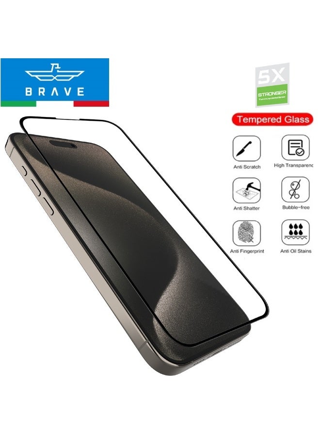 Brave iPhone 15 Pro Max Screen Protector | 9H+ Military-Grade Tempered Glass, Edge-to-Edge Full Coverage | Shatter, Shock & Scratch Resistant | Ultra HD Crystal Clear, High Touch Sensitivity | Anti-Fingerprint & Oil-Resistant | Case-Compatible | Bubble-Free Easy Installation with Auto-Alignment Tool | Clear - Image 1