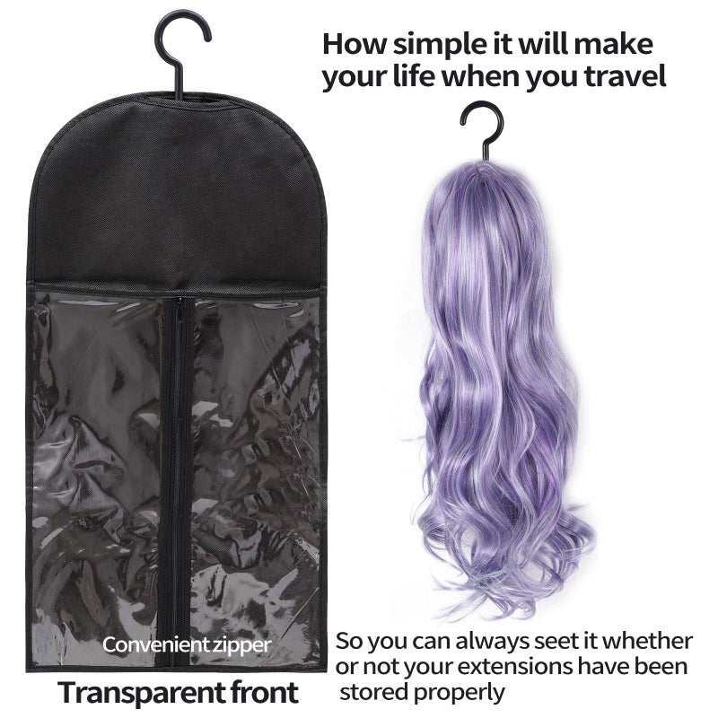 Hadwoer 6-Pack Hair Extension Holder - Wig Storage Bags with Hanger for Multiple Wigs, Dust-proof, Ideal for Hair Extensions & Accessories - Image 2