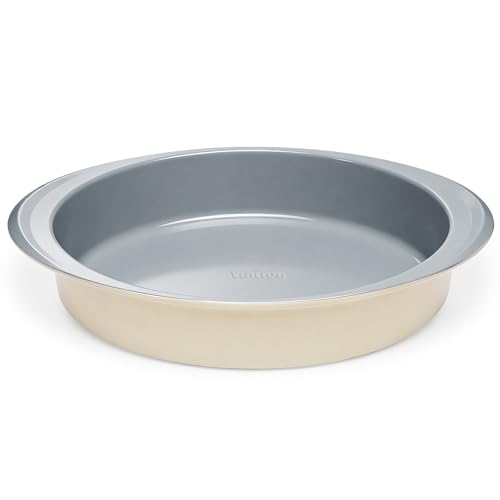 Ymiton 9 Inch Nonstick Round Cake Pan with Handle Ceramic Coating PFOA PFAS PTFE Free Aluminized Steel Oven Safe 550F Dishwasher Safe For Layer Cakes Cheesecakes and Brownies Sunshine Cream - Image 1
