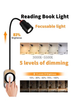 LED Reading Lights, Wall Mounted Sconces with 5 Color Temperatures & 5 Brightness Levels, Rechargeable Reading Light with Remote & Touch Dimmable Control for Home Office Study (Black)