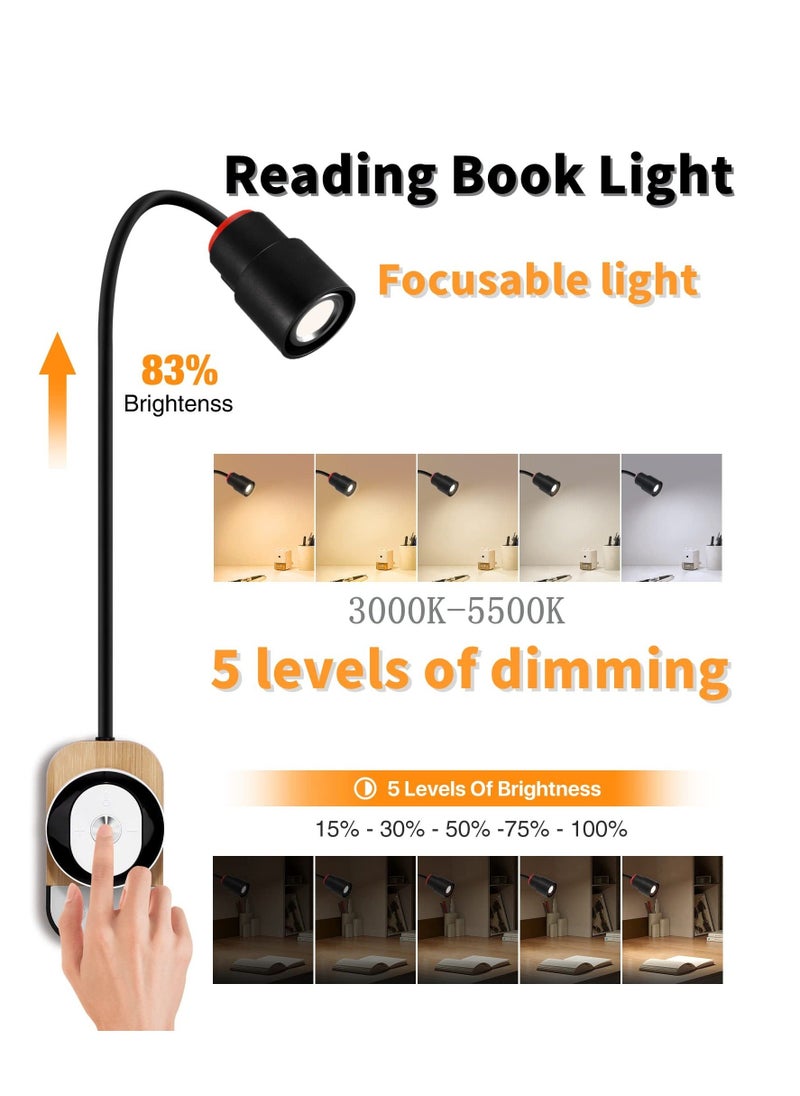 Generic - LED Reading Lights, Wall Mounted Sconces with 5 Color Temperatures & 5 Brightness Levels, Rechargeable Reading Light with Remote & Touch Dimmable Control for Home Office Study (Black) - Image 1