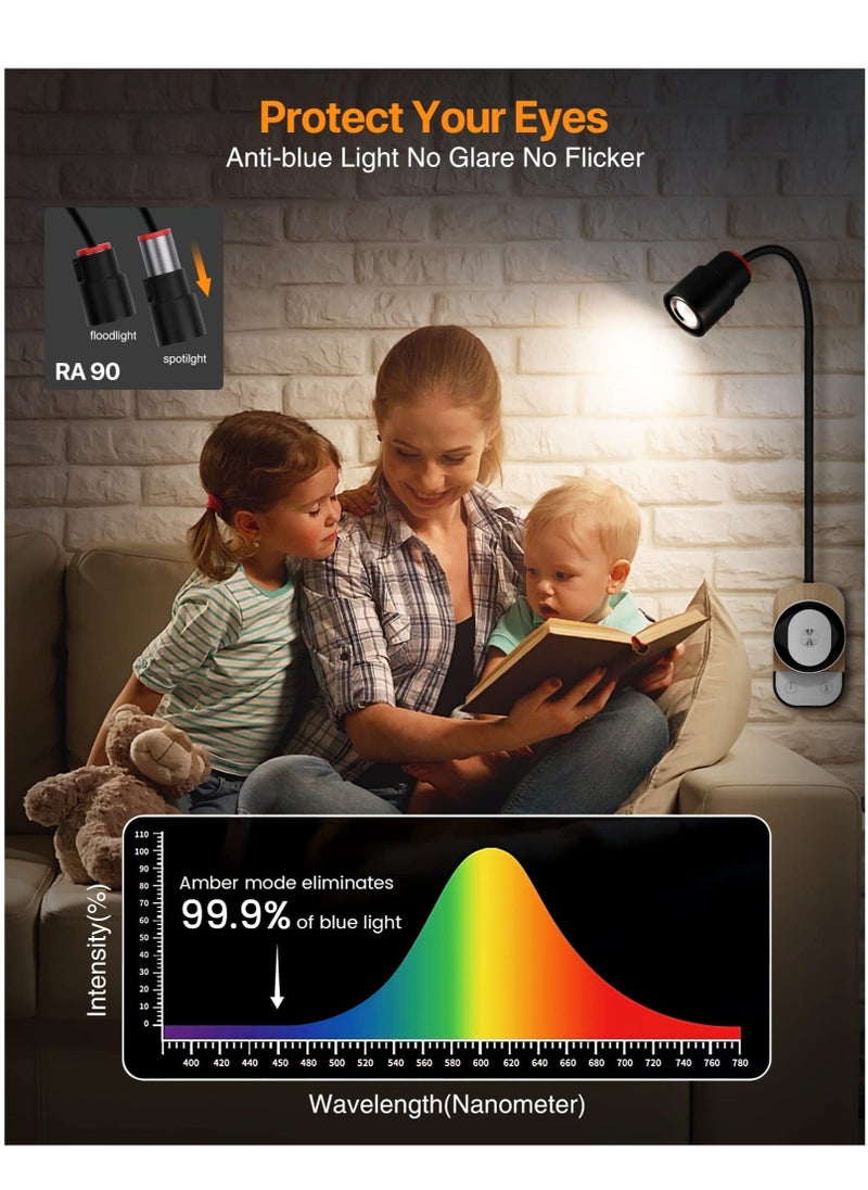 Generic - LED Reading Lights, Wall Mounted Sconces with 5 Color Temperatures & 5 Brightness Levels, Rechargeable Reading Light with Remote & Touch Dimmable Control for Home Office Study (Black) - Image 1
