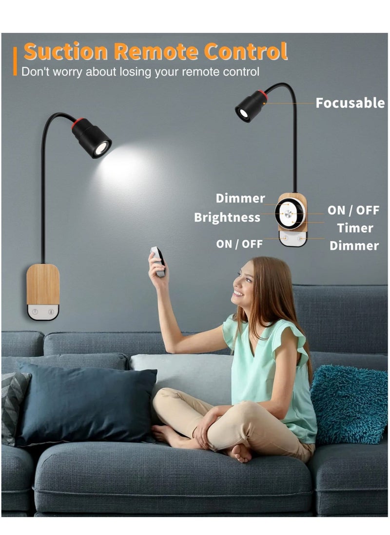 Generic - LED Reading Lights, Wall Mounted Sconces with 5 Color Temperatures & 5 Brightness Levels, Rechargeable Reading Light with Remote & Touch Dimmable Control for Home Office Study (Black) - Image 1