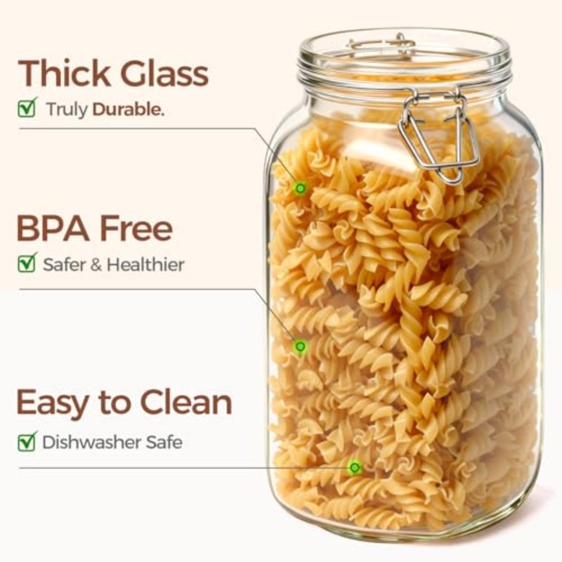 Airtight Glass Canister Set of 3 with Lids 78oz Food Storage Jar Square - Storage Container with Clear Preserving Seal Wire Clip Fastening for Kitchen Canning Cereal, Pasta, Sugar, Beans, Spice - Image 5