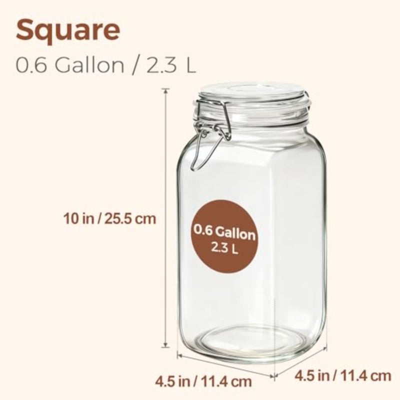 Airtight Glass Canister Set of 3 with Lids 78oz Food Storage Jar Square - Storage Container with Clear Preserving Seal Wire Clip Fastening for Kitchen Canning Cereal, Pasta, Sugar, Beans, Spice - Image 2