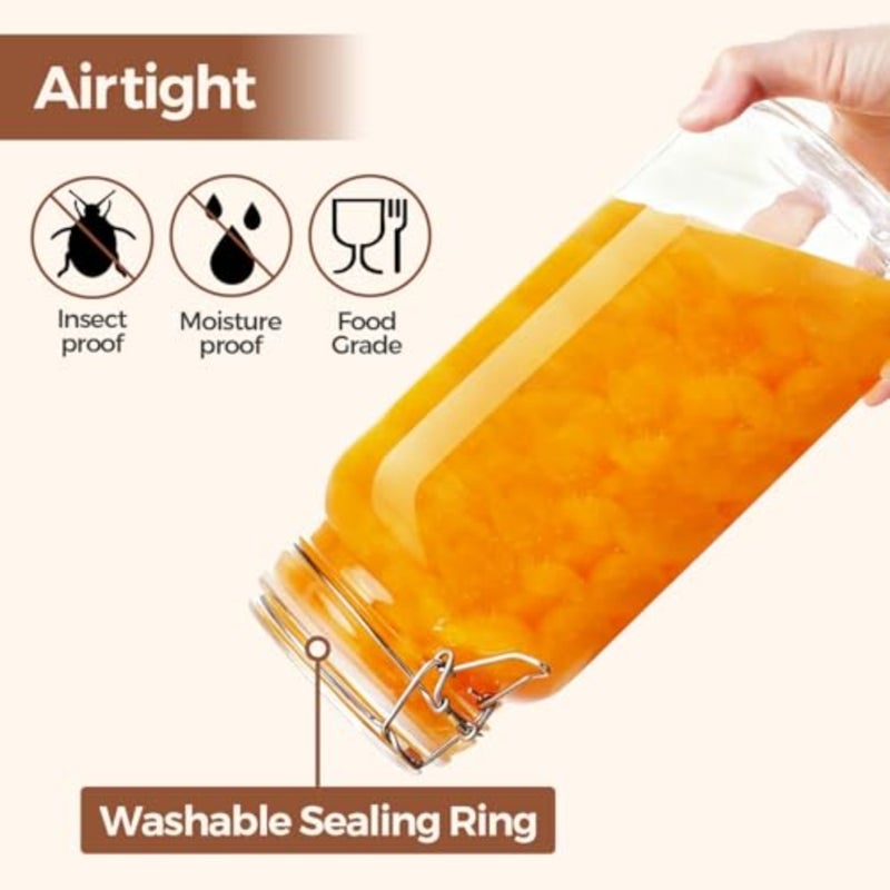 Airtight Glass Canister Set of 3 with Lids 78oz Food Storage Jar Square - Storage Container with Clear Preserving Seal Wire Clip Fastening for Kitchen Canning Cereal, Pasta, Sugar, Beans, Spice - Image 4