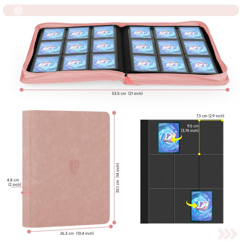 Deoyibu 9 Pocket Card Binder,360 Pockets Trading Card Binder,Double Sided Pocket Collection Binder,Card Folder for MTG,TCG,Game Cards,Sport Cards,Pink - Image 3