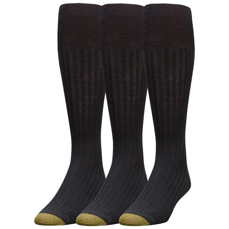 GOLDTOE Men's Windsor Wool Over-The-Calf Dress Socks, 3-Pairs, Black, Large - Image 1
