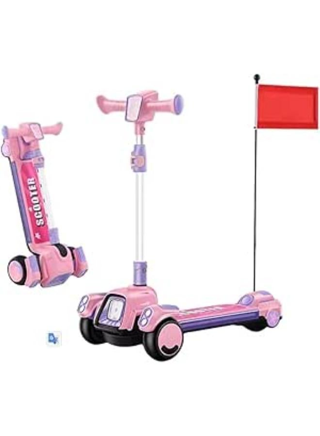 Children's Scooter Height Adjustable Lean to Steer Flashing PU Wheels 3 Wheel Kick Scooters For Kids