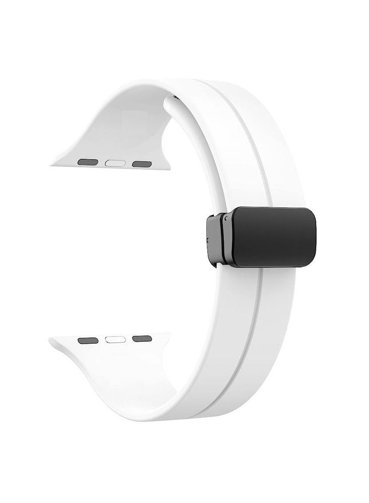 For Apple Watch 42/44mm 4/5/6 Series D-Shape Magnetic Clasp Silicone Replacement Sport Wristband Band-White - Image 1