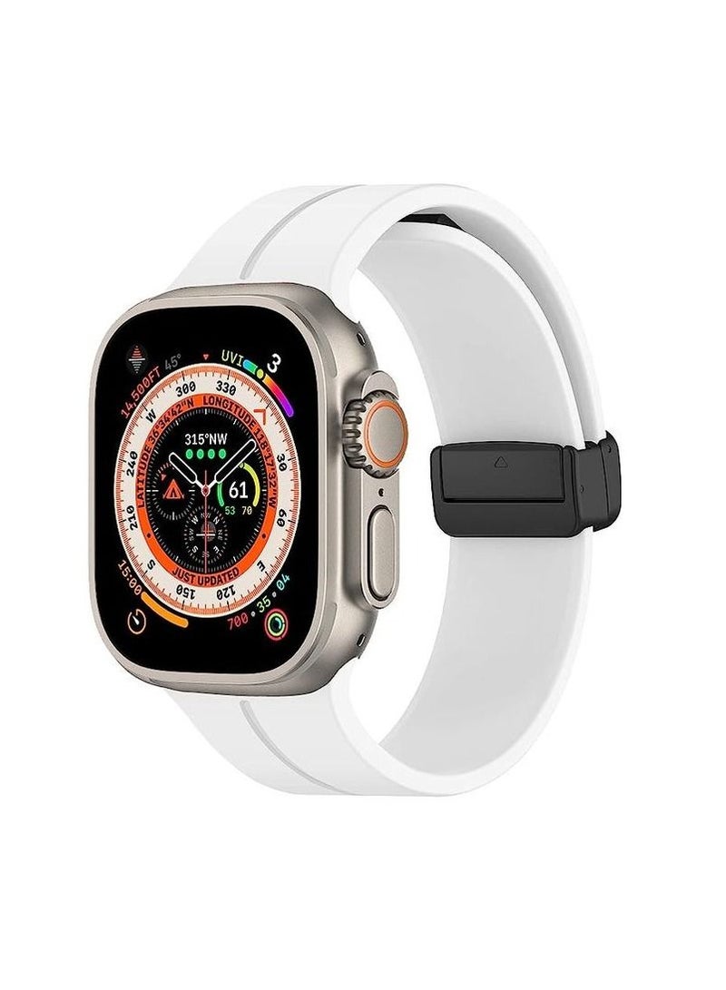 For Apple Watch 42/44mm 4/5/6 Series D-Shape Magnetic Clasp Silicone Replacement Sport Wristband Band-White - Image 3