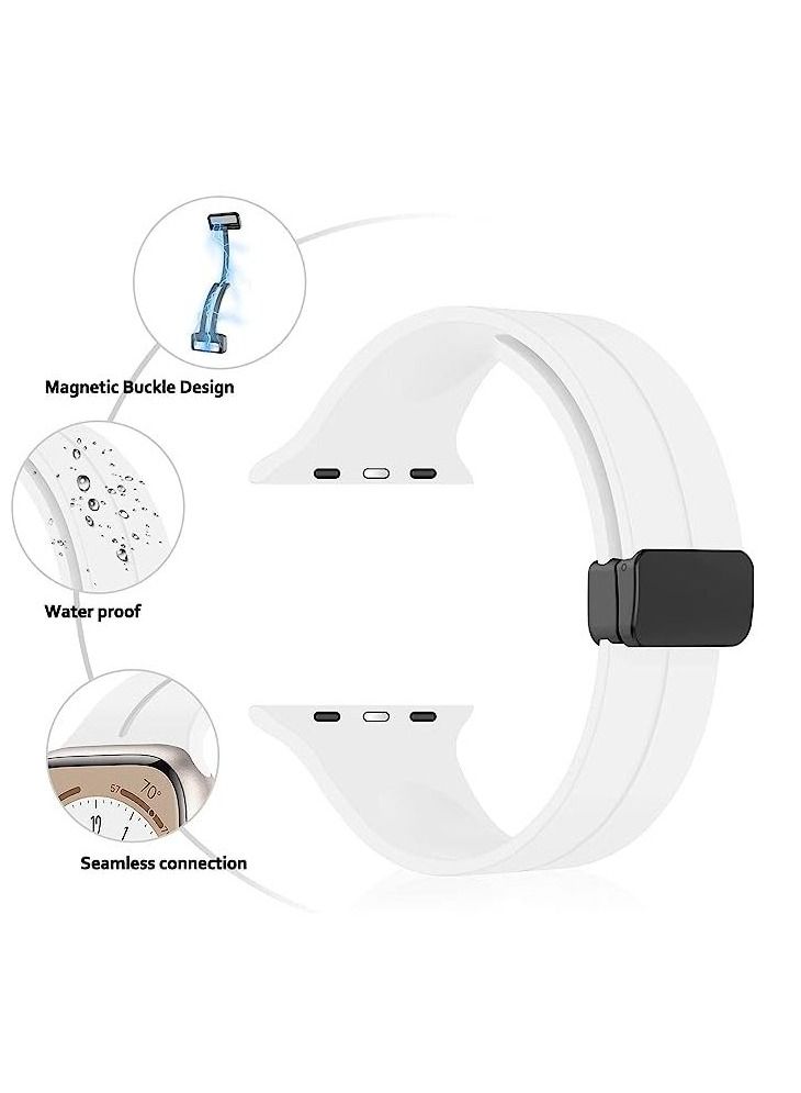 For Apple Watch 42/44mm 4/5/6 Series D-Shape Magnetic Clasp Silicone Replacement Sport Wristband Band-White - Image 2