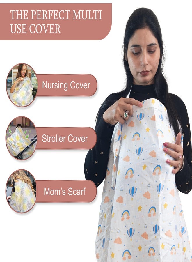 موذرلي غطاء رضاعة للأمهات - مئزر رضاعة ناعم ومسامي للأم، غطاء رضاعة متعدد الاستخدامات ووشاح - بنقشة مظلة - Image 3