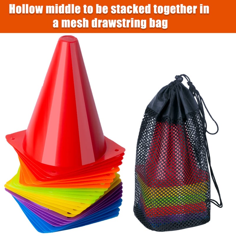 cyrico 7 Inch Soccer Cones, 24 Pack Cones Sports Training Agility Field Marker Plastic Cones for Skating Basketball Football Practice Drills, Indoor Outdoor Activity Events Games Obstacle Course - 6 Colors - Image 3