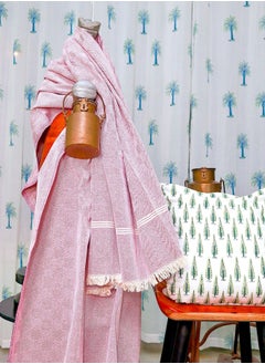 OJARIYA Shades Of Pink Textured Handwoven Organic Handloom Cotton Sofa Throw  - Image 1