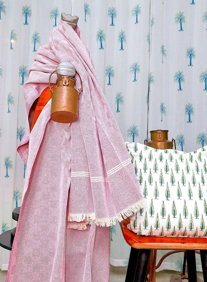 OJARIYA Shades Of Pink Textured Handwoven Organic Handloom Cotton Sofa Throw  - Image 1