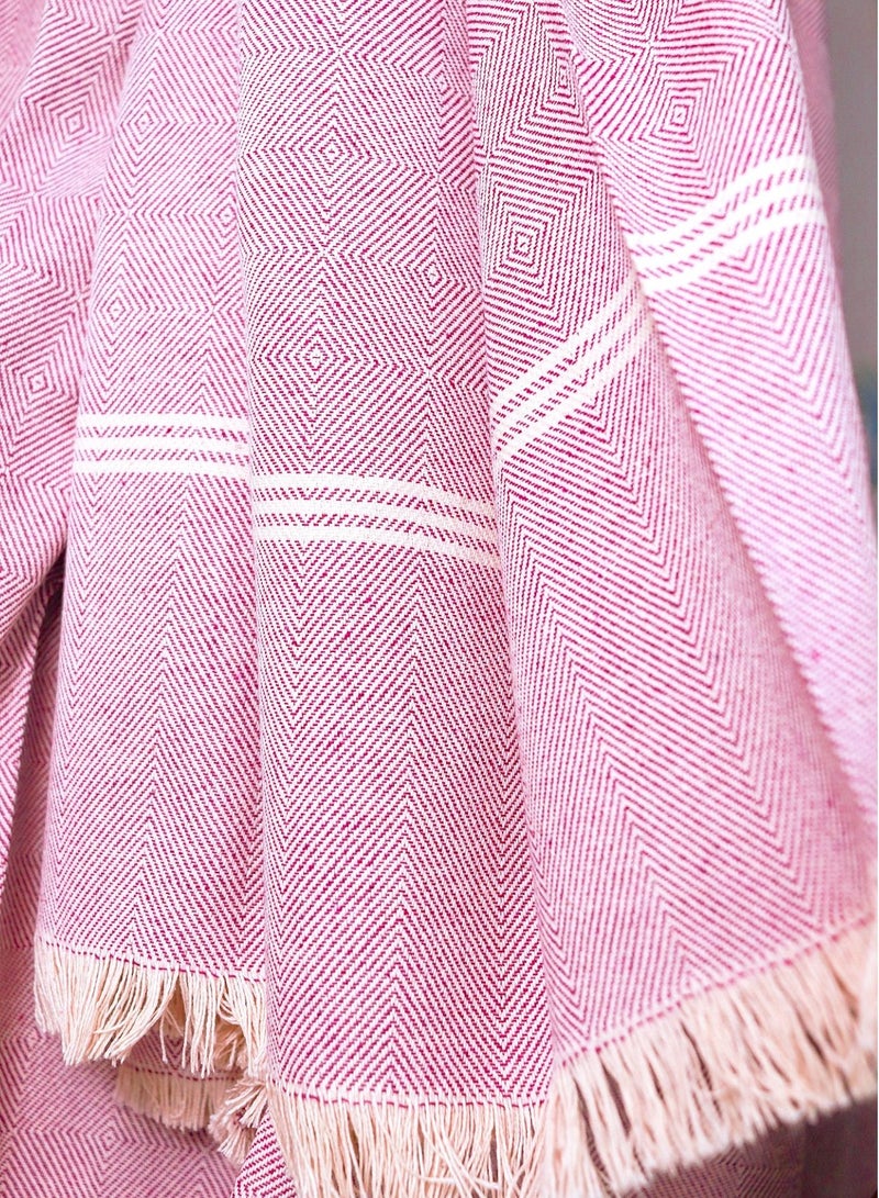 OJARIYA Shades Of Pink Textured Handwoven Organic Handloom Cotton Sofa Throw  - Image 2