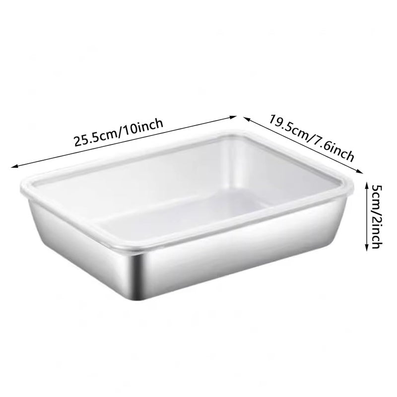 VENIVA Stainless Steel Food Storage Container with LidsOven Tray Pan Stainless Steel Rectangle Plate with Lid Perfect for Baking Cooking 1pcs - Image 2
