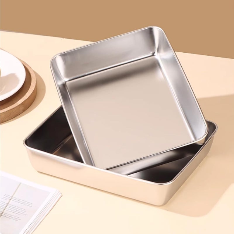 VENIVA Stainless Steel Food Storage Container with LidsOven Tray Pan Stainless Steel Rectangle Plate with Lid Perfect for Baking Cooking 1pcs - Image 5