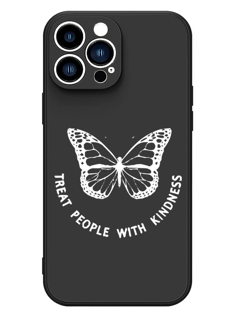 Theodor Protective Slim Fit Case Liquid Silicone Cover with Full Body Protection Anti-Scratch Shockproof Case For iPhone 15 Pro Black - Treat people with kindness white - Image 1