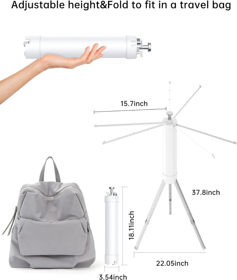 Luteti Luteti Tripod Clothes Drying Rack Folding Space Saving Compact Laundry Drying Rack6 Rotatable Arms for Hanger Diameter 36FT 3 Legs for Indoor Outdoor Apartment Balcony - Image 4