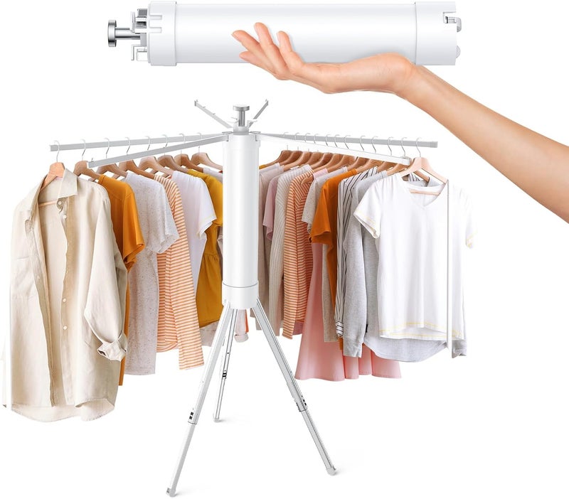Luteti Luteti Tripod Clothes Drying Rack Folding Space Saving Compact Laundry Drying Rack6 Rotatable Arms for Hanger Diameter 36FT 3 Legs for Indoor Outdoor Apartment Balcony - Image 1