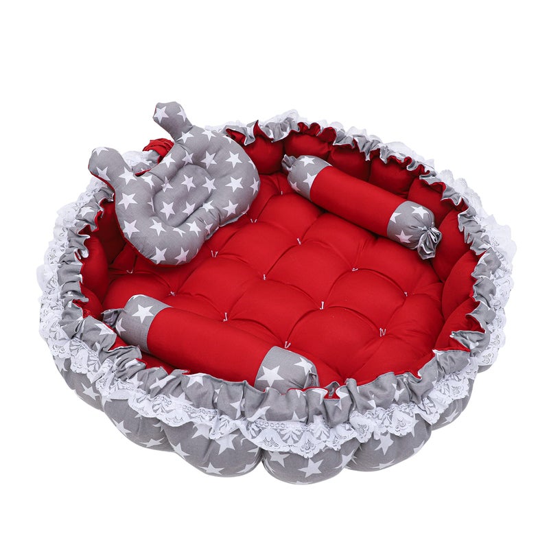Remixon REMIXON Multicolor 3 Pillow with Mosquito Protection Net & Round Shape Cotton Baby Bed for 0-1 Year BB19  - Image 5