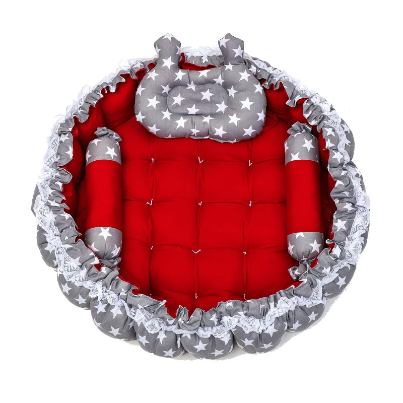 Remixon REMIXON Multicolor 3 Pillow with Mosquito Protection Net & Round Shape Cotton Baby Bed for 0-1 Year BB19  - Image 4