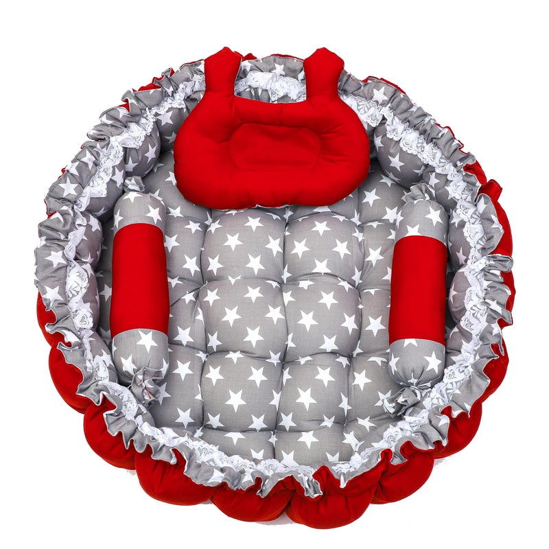 Remixon REMIXON Multicolor 3 Pillow with Mosquito Protection Net & Round Shape Cotton Baby Bed for 0-1 Year BB19  - Image 3