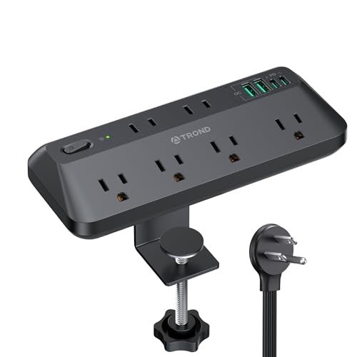 TROND 20W USB C Desk Clamp Power Strip - 1700J Surge Protector with 6 Outlets, Desktop Edge Mount Extension Cord, Fit 1.97" Tabletop, 6FT Flat Plug for Teacher Must Haves, Office, ETL List, Black - Image 1