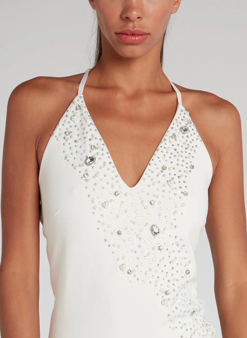 PHILIPP PLEIN White Cage Back Multi-Stud Dress