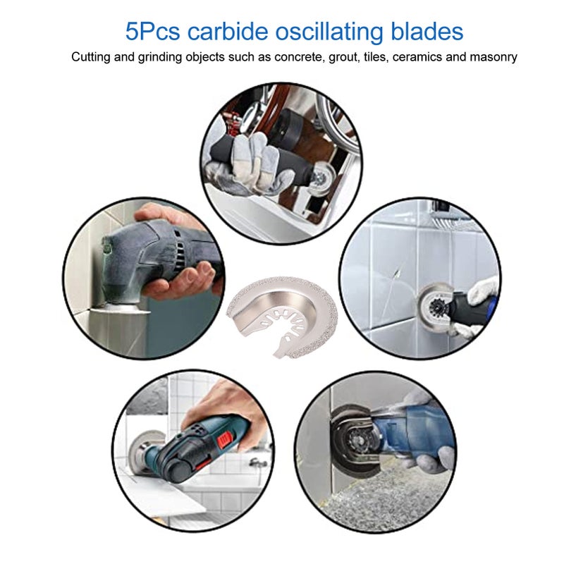 5Pcs Oscillating Saw Blades Universal Diamond Carbide for Tile Grout Concrete Masonry Removal - Image 3