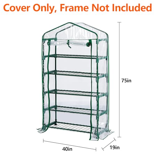 DECOHS Extra Wide 5 Tier Greenhouse Replacement Cover- 75 x 40 x 19 Inch Clear PVC Plant Gardening Greenhouse Cover with Roll-Up Zipper Door for Gardening Plants Flowers (Frame Not Include) - Image 2