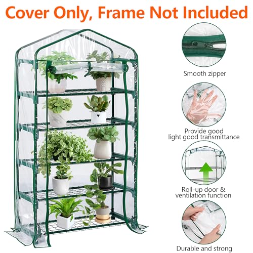 DECOHS Extra Wide 5 Tier Greenhouse Replacement Cover- 75 x 40 x 19 Inch Clear PVC Plant Gardening Greenhouse Cover with Roll-Up Zipper Door for Gardening Plants Flowers (Frame Not Include) - Image 3
