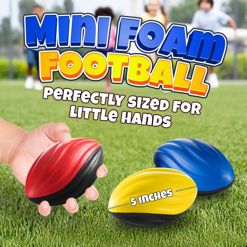 Bedwina 5" Mini Foam Football - (Pack of 3) Small Toy Footballs for Indoor and Outdoor Play, Spiral Foam Sports Birthday Football Party Favors for Kids - Image 2