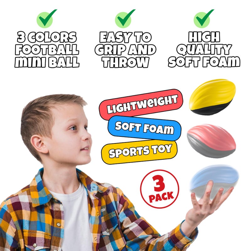 Bedwina 5" Mini Foam Football - (Pack of 3) Small Toy Footballs for Indoor and Outdoor Play, Spiral Foam Sports Birthday Football Party Favors for Kids - Image 3